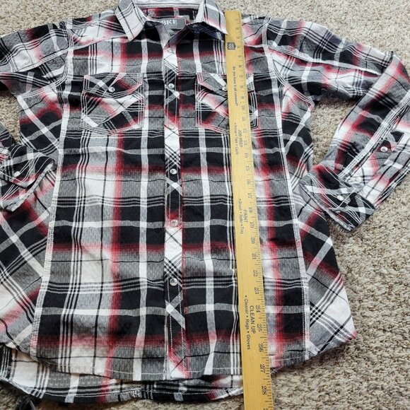 BKE Pearl Snap Shirt Mens Medium Multicolor Plaid Long Sleeve Standard Fit - Picture 5 of 7